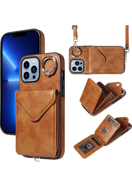 iPhone13 Pro Max Case Ring Tutucu Kickstand Crossbody Telefon Kapak-Kahverengi (Yurt Dışından)