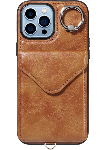iPhone13 Pro Max Case Ring Tutucu Kickstand Crossbody Telefon Kapak-Kahverengi (Yurt Dışından)