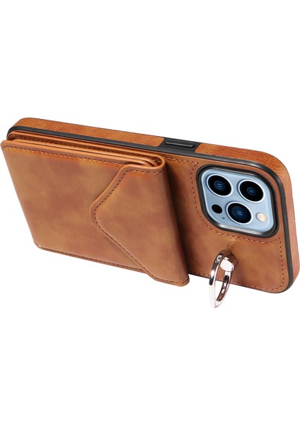 iPhone13 Pro Max Case Ring Tutucu Kickstand Crossbody Telefon Kapak-Kahverengi (Yurt Dışından)