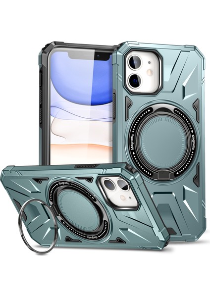 iPhone12/12 Pro 6.1 Inç Telefon Kasası Tpu+Pc Rotary Kickstand-Green ile Manyetik Arka Kabuk (Yurt Dışından)