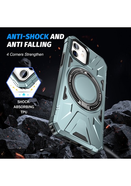 iPhone12/12 Pro 6.1 Inç Telefon Kasası Tpu+Pc Rotary Kickstand-Green ile Manyetik Arka Kabuk (Yurt Dışından)