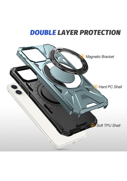 iPhone12/12 Pro 6.1 Inç Telefon Kasası Tpu+Pc Rotary Kickstand-Green ile Manyetik Arka Kabuk (Yurt Dışından)
