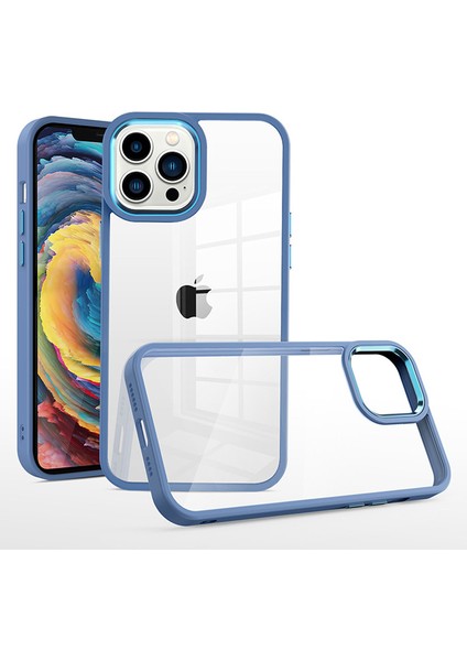 iPhone15 Pro Max Tpu+Sert Pc Metal Düğme Lens Çerçevesi Kapak Telefon Kabuğu Temiz Telefon Kılıfı Blue (Yurt Dışından)