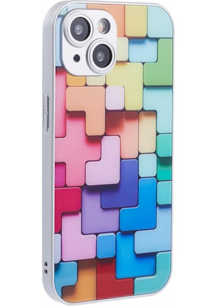 iPhone13 Temperli Cam Telefon Kılıfı Düz ​​3d Kare Desen Silver (Yurt Dışından)