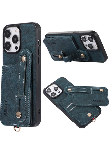 iPhone14 Pro Max Pu Deri Kapalı Tpu+Pc Kabuk Kart Yuvaları Litchi Doku Telefon Kickstand Cover-Blue (Yurt Dışından)