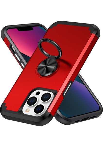 iPhone13 Pro Max Maksimum Back Cover Finger Ring Tutucu Pc+Tpu Telefon Koruyucu Kılıf Kırmızı (Yurt Dışından) modelleri