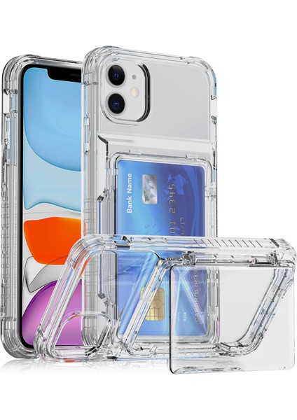 Kart Yuvası Pc+Tpu Kickstand Cover-Cransparent ile iPhone11 Telefon Kılıfı Için (Yurt Dışından)