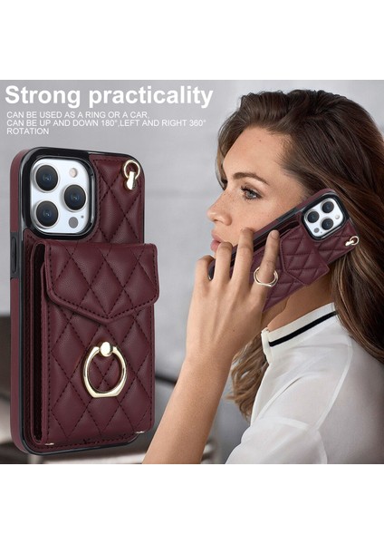 iPhone13 Pro 6.1 Inç Için Rfıd Engelleme Pu Deri+Tpu Telefon Kılıfı Çoklu Kart Yuvaları Yüzük Kickstand Cover-Wine Kırmızı (Yurt Dışından)