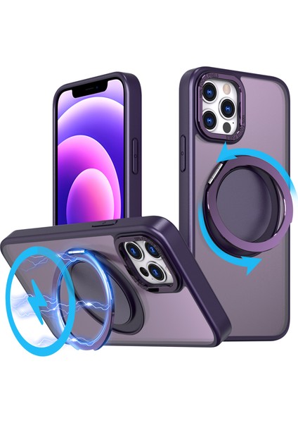 Magsafe-Purple ile Uyumlu iPhone12 Pro Max Kickstand Manyetik Kılıf Için (Yurt Dışından)