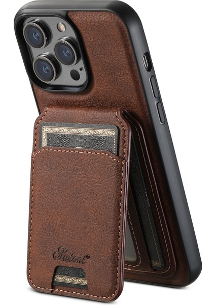iPhone13 Pro 6.1 Inç Cep Telefonu Kılıfları Için Manyetik Pu Deri Kickstand Koruyucu Kabuk-Kahverengi (Yurt Dışından)