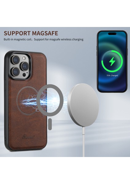 iPhone13 Pro 6.1 Inç Cep Telefonu Kılıfları Için Manyetik Pu Deri Kickstand Koruyucu Kabuk-Kahverengi (Yurt Dışından)
