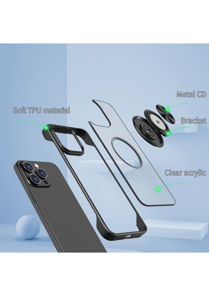 iPhone14 Pro Max Case Borderless Tasarım Yüzüğü Kickstand Telefon Kapak Black (Yurt Dışından)