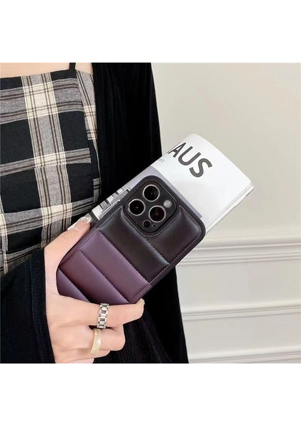 iPhone14 Pro Case Down Ceket Tpu+Pu Deri Akıllı Telefon Kapak Morası (Yurt Dışından)