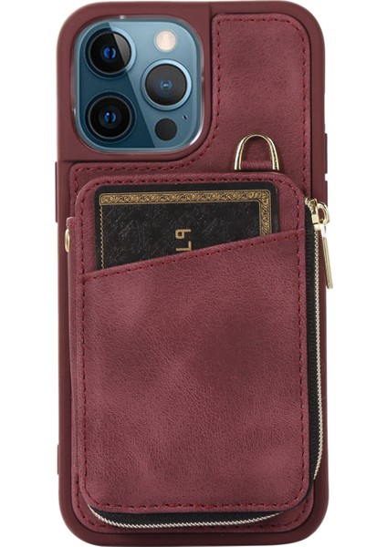 iPhone12 Pro Max Cep Telefon Kılıfı Strap Pu Deri+Tpu Kickstand Cover-Wine Red ile (Yurt Dışından)