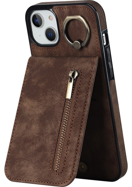 iPhone14 Plus Anti-Drop Telefon Kasası Rfıd Engelleme Cüzdan Retro Pu+Tpu Cep Telefonu Kickstand Cover-Brown (Yurt Dışından)