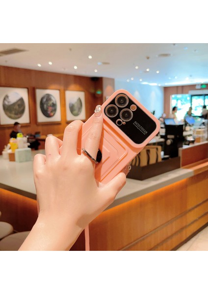 Pc+Tpu Kılıfı iPhone13 Pro Max 6.7 Inç Kart Tutucu Halka Kickstand Telefon Kapağı Uzun Kayış Pembe ile (Yurt Dışından) fırsatları