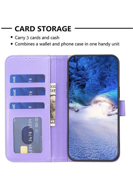iPhone13 Pro Pu Deri Kılıf Için Baskılı Yonca Desen Flip Cüzdan Telefon Kapak Morası (Yurt Dışından)