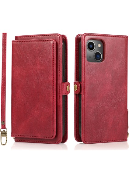 iPhone14 Plus Anti-Drop Için Koruyucu Kılıf Strap-Red ile Sabvaz Alabalık 2'si Tpu+Pu Telefon Kılıfı (Yurt Dışından)