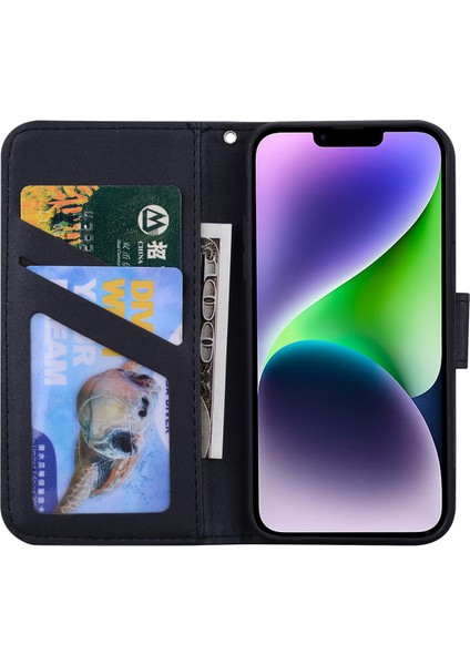 iPhone14 Plus Içincep Telefonu Kasası Önleyici Önleme Pu Deri Cüzdan Standı Kapak-Siyah (Yurt Dışından)