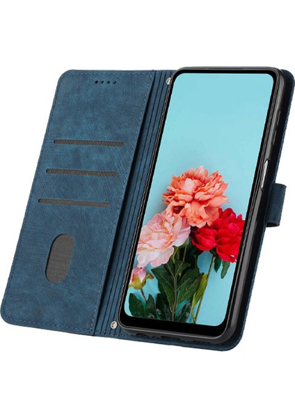 iPhone15 Pro Max Hatları Için Baskılı Cüzdan Telefon Kılıfı Stand Deri Kapak Omuz Askılı Sapfir (Yurt Dışından)