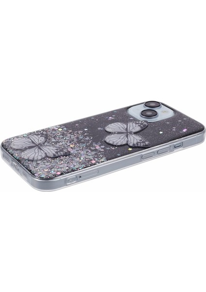 iPhone14 Case Için Sparkle Epoksi Kelebek Dekor Tpu+Pvc Telefon Geri Kabuk Black (Yurt Dışından) fırsatları