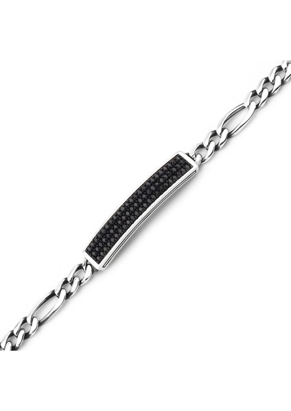 Erkek Gümüş 925 3+1 Figaro Bileklik Zirkon Taşlı 6x2.5mm x 22 cm