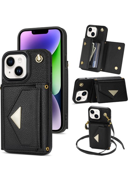 iPhone14 Plus Case Organ Kartı Çantası Için Iyi Korunmuş Pu Deri+Tpu Kabuğu Omuz Kayışı Black (Yurt Dışından)