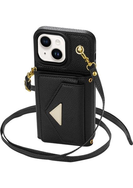 iPhone14 Plus Case Organ Kartı Çantası Için Iyi Korunmuş Pu Deri+Tpu Kabuğu Omuz Kayışı Black (Yurt Dışından)