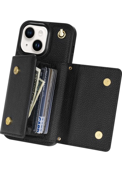 iPhone14 Plus Case Organ Kartı Çantası Için Iyi Korunmuş Pu Deri+Tpu Kabuğu Omuz Kayışı Black (Yurt Dışından)