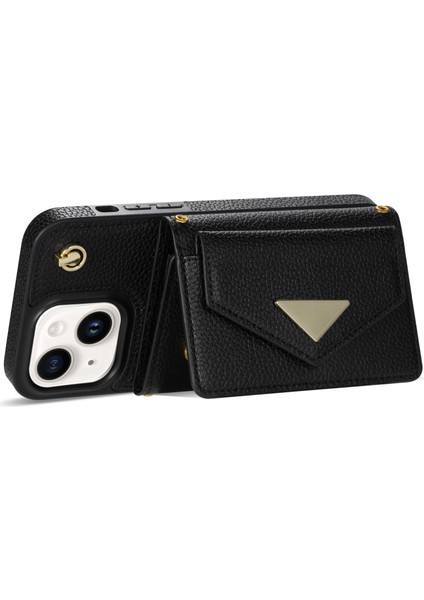 iPhone14 Plus Case Organ Kartı Çantası Için Iyi Korunmuş Pu Deri+Tpu Kabuğu Omuz Kayışı Black (Yurt Dışından)