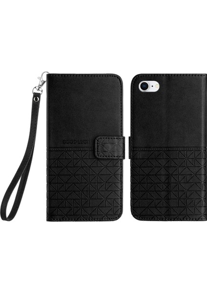 iPhone6/6s/7/8/se (2020)/SE (2022) Stand Cüzdan Kılıf Mikrofiber Deri Baskılı Telefon Kapak Black Için (Yurt Dışından)