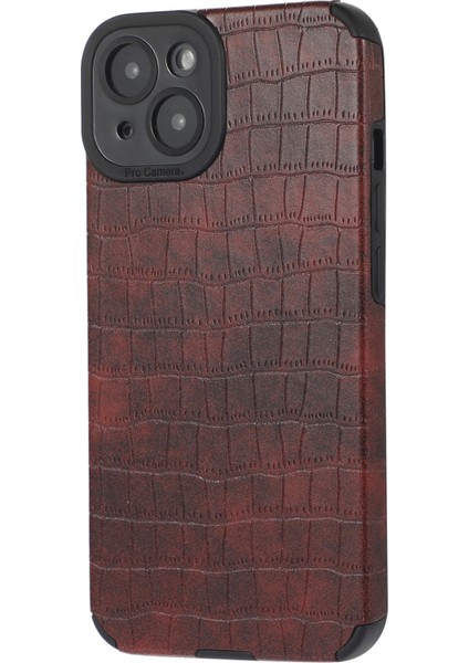 iPhone13 Vaka Slim Fit Timsah Doku Pu Deri+Tpu Telefon Kapak-Kırmızı (Yurt Dışından)