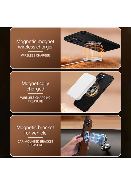iPhone14 Pro Max Telefon Kapağı Magsafe Cowhide Doku Pu Deri Kaplamalı Tpu Case Yeşili ile Uyumlu (Yurt Dışından)