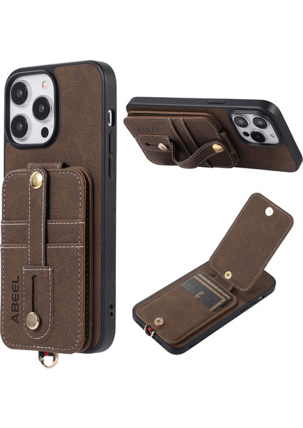 iPhone14 Pro Kickstand Case Card Yuvaları Için Litchi Doku Pu Derılı Kaplamalı Tpu+Pc Telefon Kapak-Khaki (Yurt Dışından)