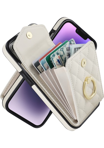 iPhone13 Mini 5.4 Inç Rfıd Engelleme Telefon Kılıfı Çoklu Kart Yuvaları Halk Kickstand Pu Deri+Tpu Anti-Drop Kapak Bej (Yurt Dışından)