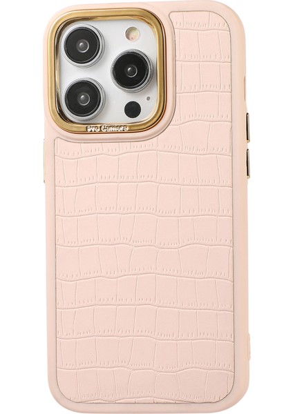 iPhone14 Pro Max Maksimum Kılıf Elektrokaplanmış Kamera Çerçevesi Deri+Tpu+Pc Telefon Kapak Pembe (Yurt Dışından)