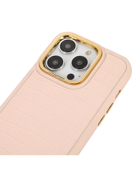 iPhone14 Pro Max Maksimum Kılıf Elektrokaplanmış Kamera Çerçevesi Deri+Tpu+Pc Telefon Kapak Pembe (Yurt Dışından)