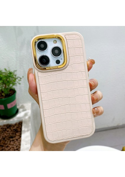 iPhone14 Pro Max Maksimum Kılıf Elektrokaplanmış Kamera Çerçevesi Deri+Tpu+Pc Telefon Kapak Pembe (Yurt Dışından)