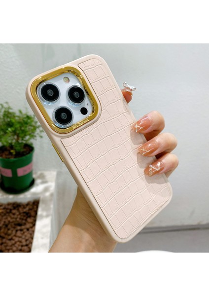 iPhone14 Pro Max Maksimum Kılıf Elektrokaplanmış Kamera Çerçevesi Deri+Tpu+Pc Telefon Kapak Pembe (Yurt Dışından)
