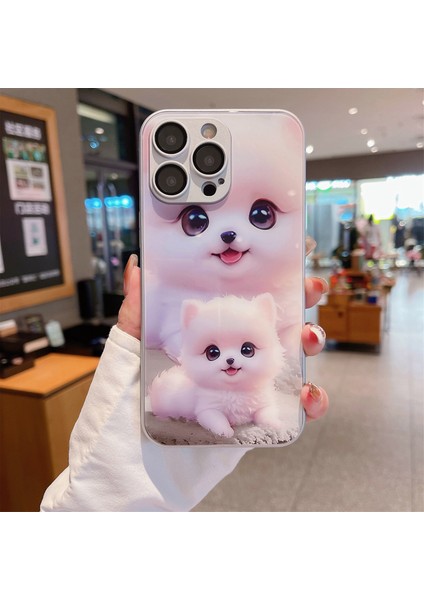 iPhone13 Pro Max Için 6,7 Inçlik Kasa Temperli Cam+Tpu Sevimli Köpek Deseni Telefon Kapak-Beyaz (Yurt Dışından)