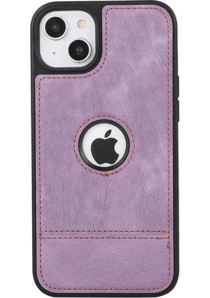 iPhone13 Için 6.1 Inç Kasa Ekleme Pu Deri Kaplı Tpu Şok Emici Akıllı Telefon Kapak-Mor (Yurt Dışından)