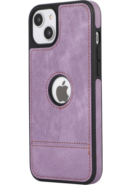 iPhone13 Için 6.1 Inç Kasa Ekleme Pu Deri Kaplı Tpu Şok Emici Akıllı Telefon Kapak-Mor (Yurt Dışından)