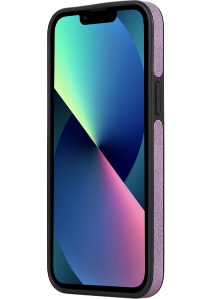 iPhone13 Için 6.1 Inç Kasa Ekleme Pu Deri Kaplı Tpu Şok Emici Akıllı Telefon Kapak-Mor (Yurt Dışından)