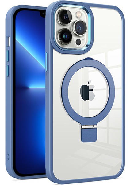 iPhone13 Pro Max Için 6.7 Inç Manyetik Yüzük Kickstand Telefon Kasası Pc+Tpu Arka Kapak-Mavi Temiz (Yurt Dışından)