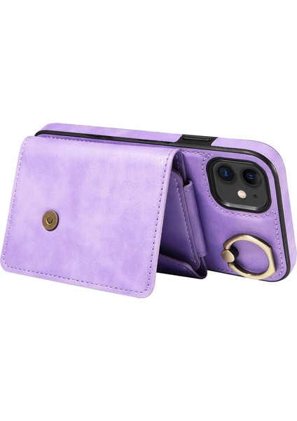 iPhone11 Kart Çantası Için Ring Kickstand Kapağı Litchi Doku Deri+Tpu Omuz Askılı Mor ile Telefon Kılıfı (Yurt Dışından)