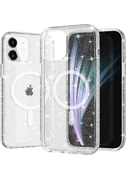 iPhone12 Mini Kasa Için Magsafe Işıltılı Parıltı Parlak Kapak-Beyaz ile Uyumlu (Yurt Dışından)