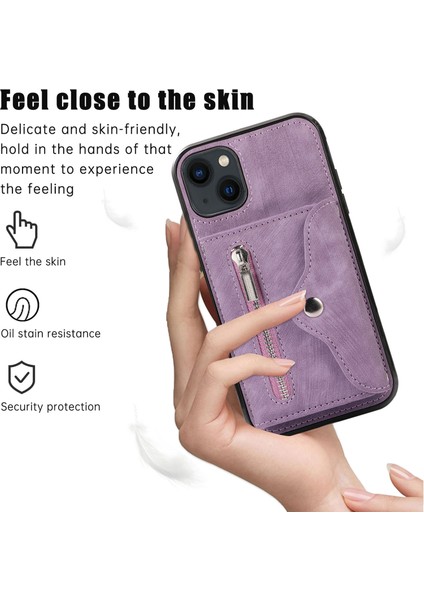 iPhone13 Mini 5.4 Inç Kasa Fermuarı Pa Pu Deri+Tpu Rfıd Engelleme Kart Yuvaları 2 Kayış-Mor ile Örtü (Yurt Dışından)