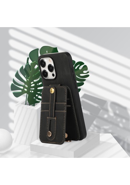 iPhone14 Pro Vasal Dikey Flip Kart Tutucu Deri+Tpu Akıllı Telefon Kapak Black (Yurt Dışından)