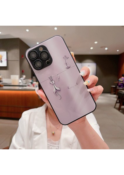 iPhone14 Pro Vasası Elektrokloku Kedi Balık Temsilli Cam+Tpu Şok Geçirmez Telefon Kapak-Pembe (Yurt Dışından) modelleri