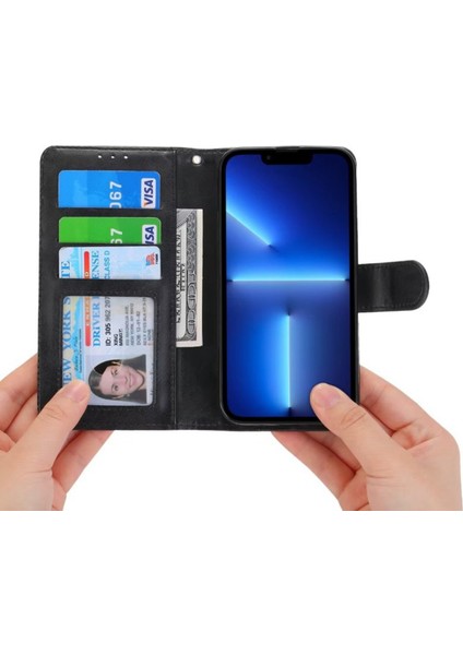 iPhone15 Plus Için Artı Flip Cüzdan Standı Koruyucu Telefon Kapağı Telefon Kasası Çılgın At Dokusu Pu Deri Kabuk-Black (Yurt Dışından) modelleri